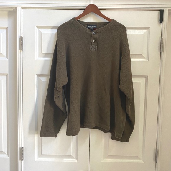 Eddie Bauer Other - Eddie Bauer Henley Pullover Sweater Mens XL Green Cotton Chunky Farm Outdoor